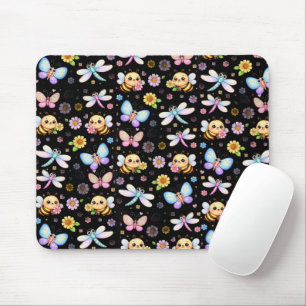 Mousepad Abehas, Libélulas e Borboletas Arte Kawaii