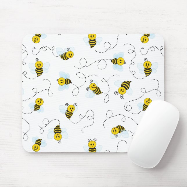 Mousepad Abeja Melífera Amarela Preta Voando (Com mouse)