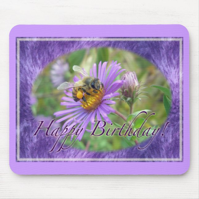 Mousepad Abelha de mel nos Asters Birthday - Elementos Coor (Frente)