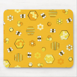 Mousepad Abelha de Mel Retro Meio século Amarelo