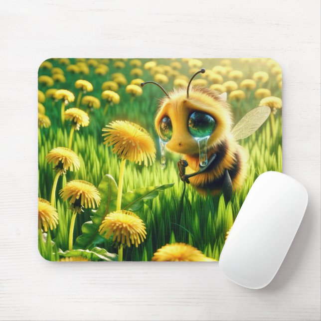 Mousepad Abelha De Mel Terrível Num Campo De Dandeliões (Com mouse)