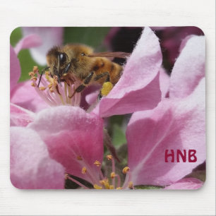 Mousepad Abelha do mel que Pollinating a flor cor-de-rosa
