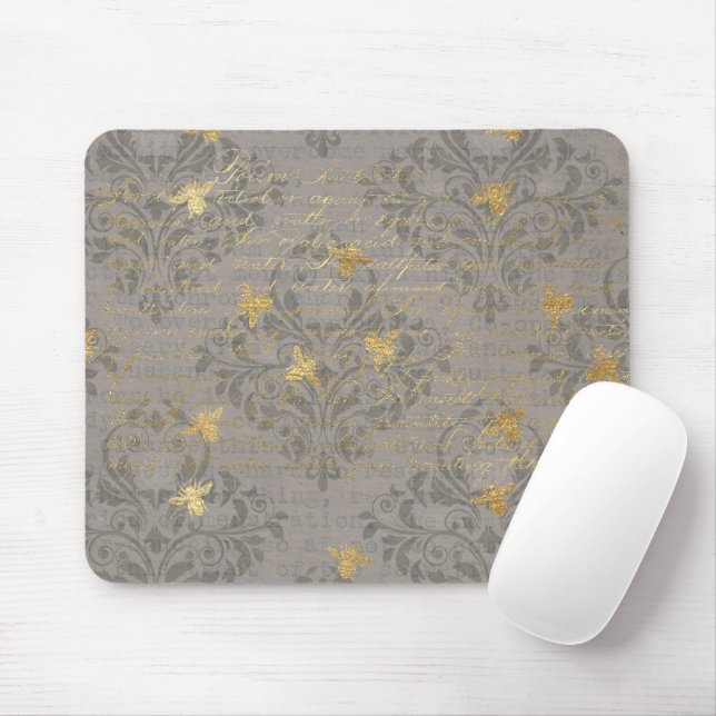 Mousepad Abelha Dourado e rolo (Com mouse)