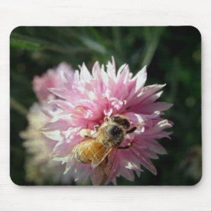 Mousepad Abelha e flor cor-de-rosa