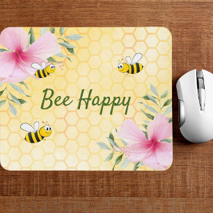 Mousepad Abelha Feliz Abelha-do-bumbum floral amarelo