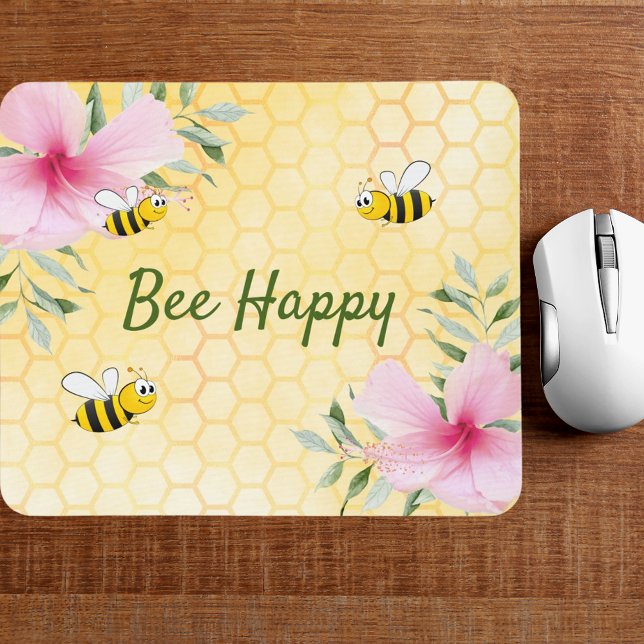 Mousepad Abelha Feliz Abelha-do-bumbum floral amarelo (Criador carregado)