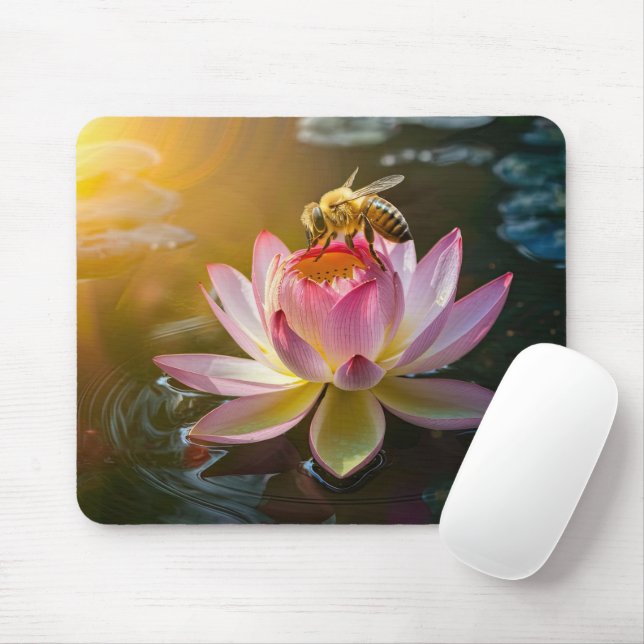 Mousepad Abelha na Flor de Lótus (Com mouse)
