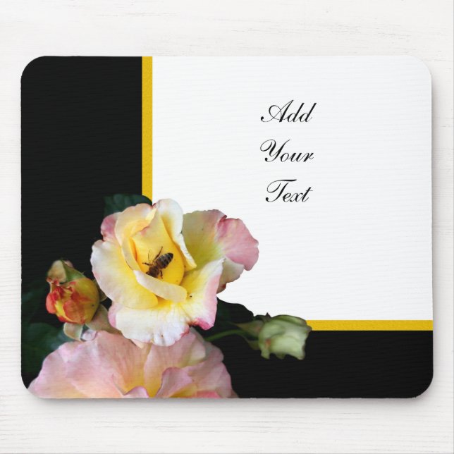 Mousepad Abelha nas flores amarelas cor-de-rosa (Frente)