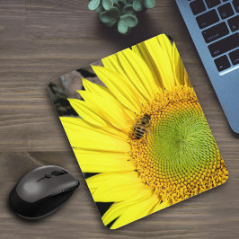 Mousepad Abelha No Girassol Fechar Fotografia
