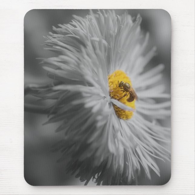 Mousepad Abelha Pequena Na Flor Feche O Bloco Branco Preto (Frente)
