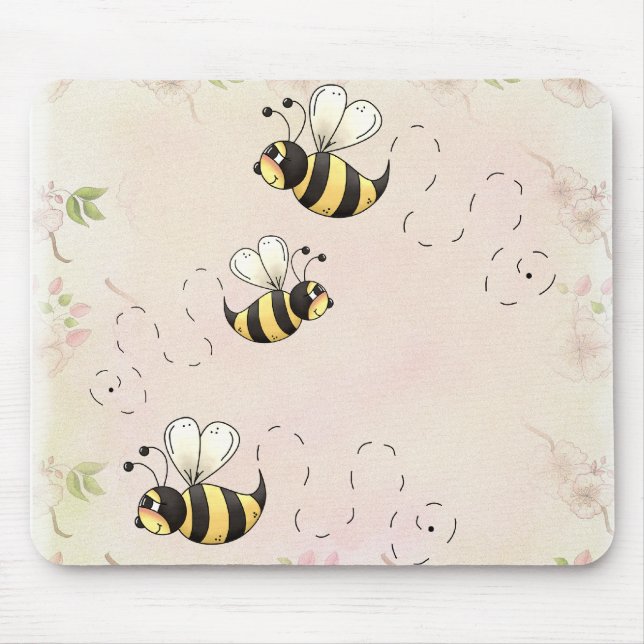 Mousepad Abelhas de campo e rosas cor-de-rosa (Frente)
