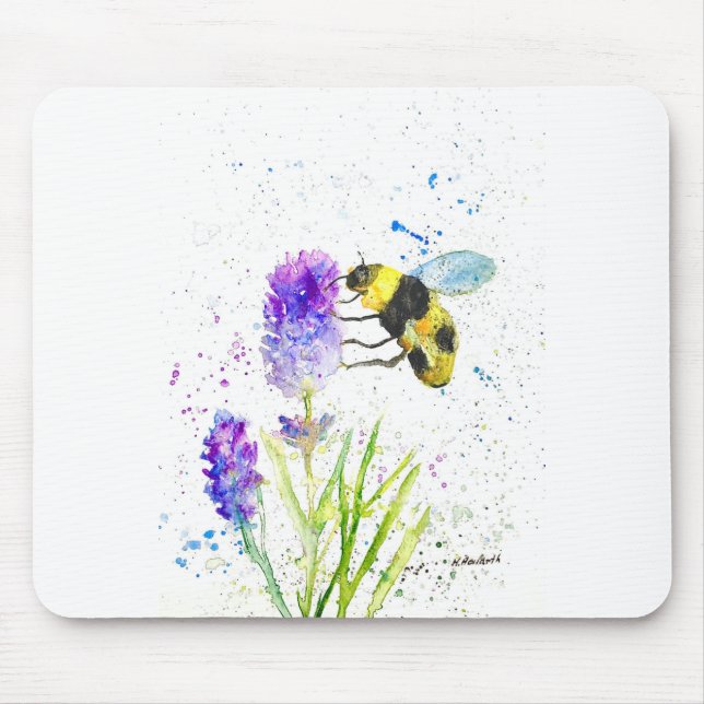 Mousepad Abelhas-de-vidro e flores aquarela (Frente)