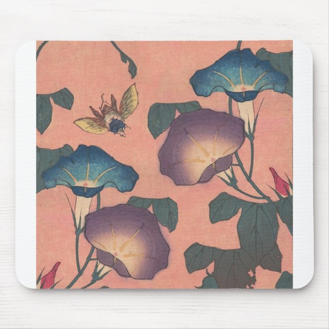 Mousepad Abelhas e Flores Arte Asiática Japonesa (Frente)