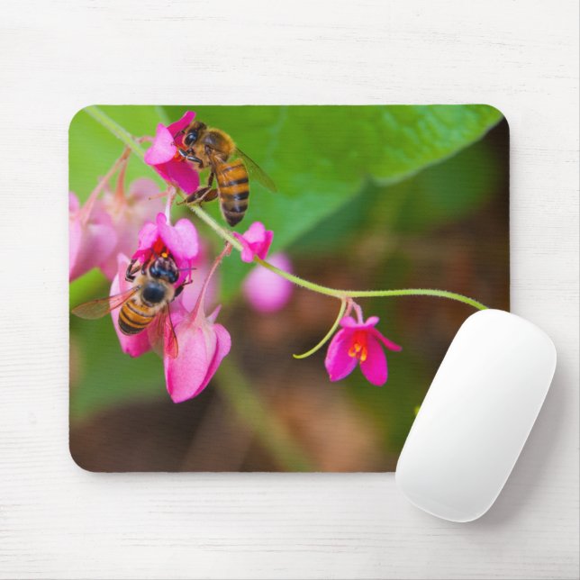 Mousepad Abelhas Em Flores De Vinha Coral Fotografia (Com mouse)