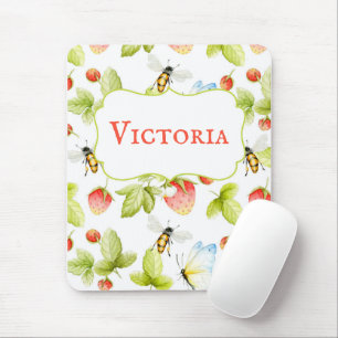 Mousepad Abelhas Morangos Borboletas Primavera Verão