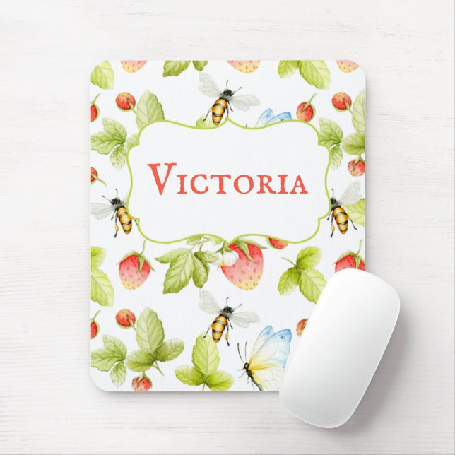 Mousepad Abelhas Morangos Borboletas Primavera Verão (Com mouse)