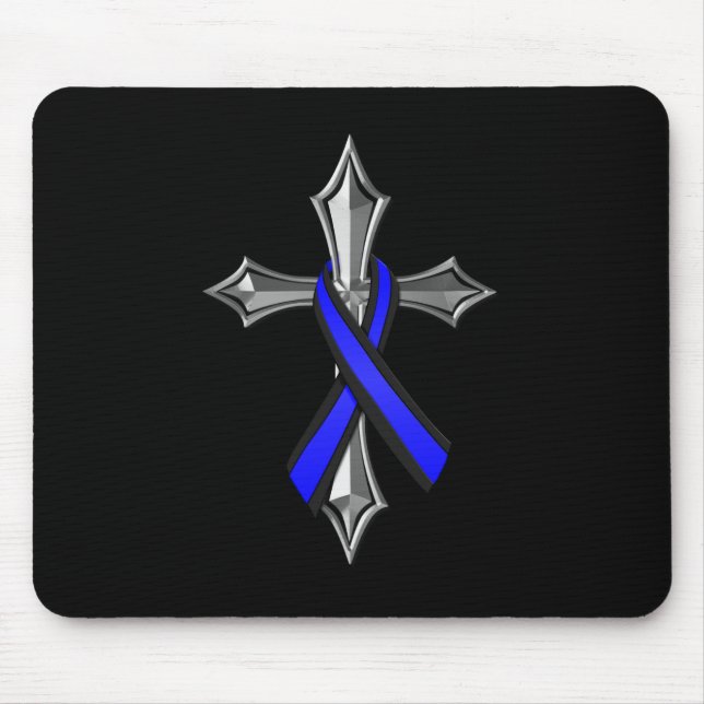 Mousepad Abençoa a faixa fina azul e a cruz (Frente)