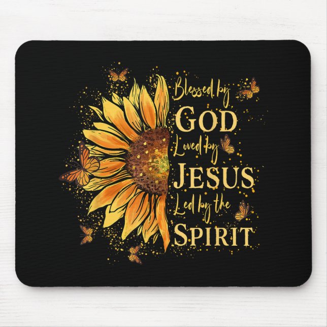 Mousepad Abençoado Por Deus - Amado Por Jesus, Girassol (Frente)