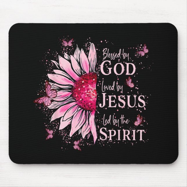 Mousepad Abençoado Por Deus - Amado Por Jesus Girassol Rosa (Frente)