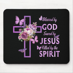 Mousepad Abençoado por Deus Salvo pela Cruz Floral Purple d