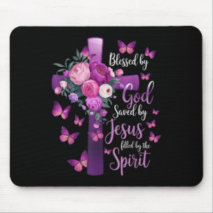 Mousepad Abençoado Por Deus Salvo Pela Cruz Floral Roxal De