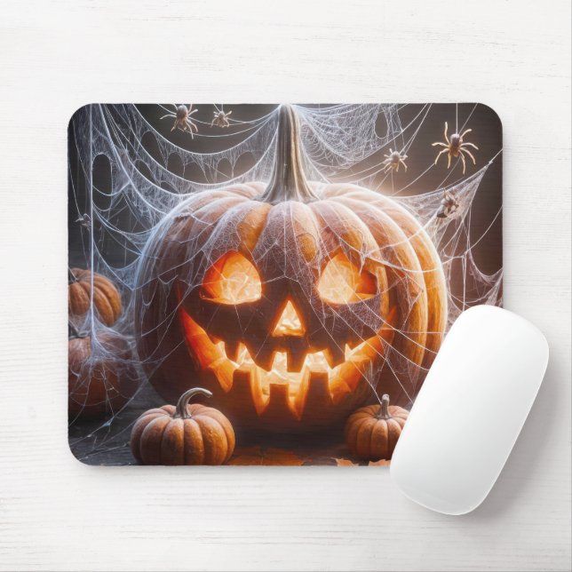 Mousepad Abóbora de Halloween Coberta Com Teias de Aranha (Com mouse)