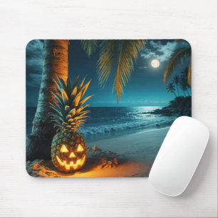 Mousepad Abóbora de Halloween de Abacaxi em uma Praia