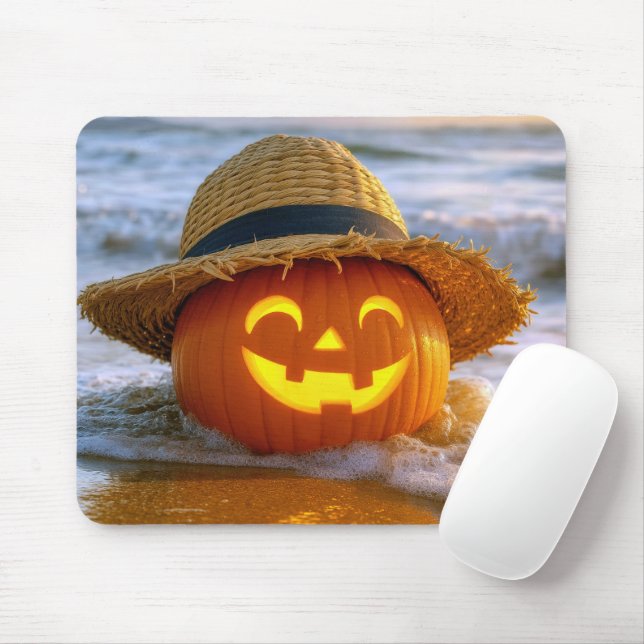 Mousepad Abóbora de Halloween na Praia (Com mouse)