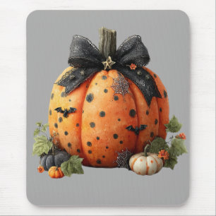 Mousepad Abóbora Elegante de Halloween com Arco Preto