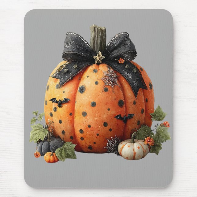 Mousepad Abóbora Elegante de Halloween com Arco Preto (Frente)