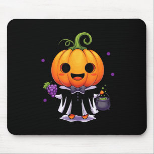 Mousepad Abóbora kawaii bruxa halloween doces ou travessura