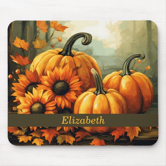 Mousepad Abóbora Personalizada Girassol Outono Tema Outonal (Frente)