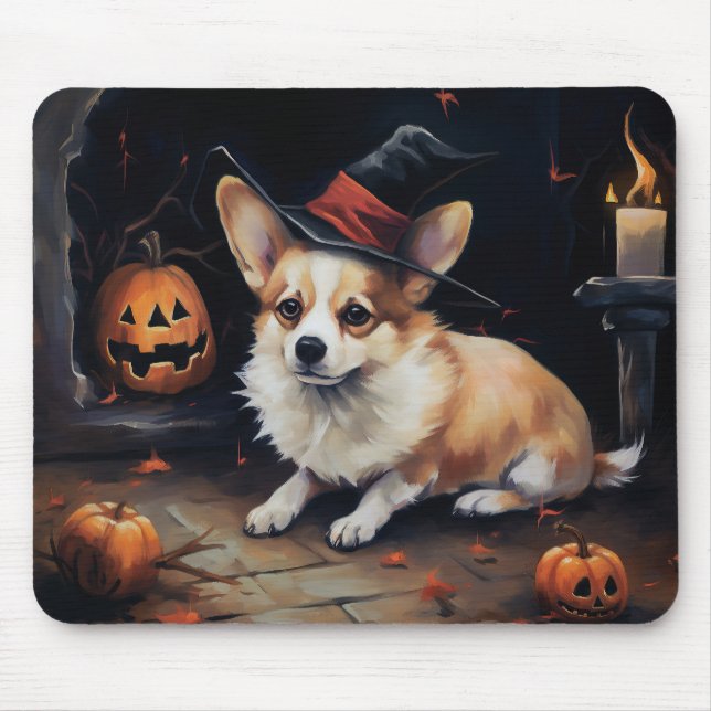 Mousepad Abóboras Assustadoras de Halloween Corgi (Frente)