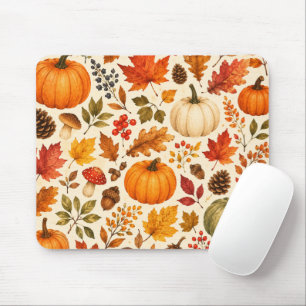 Mousepad Abóboras de Aquarela de Outono, Folhas de Outono e