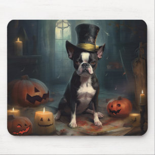 Mousepad Abóboras de Boston Terrier Halloween Assustador
