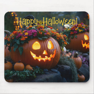 Mousepad Abóboras de Halloween talhadas com flores