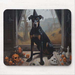 Mousepad Abóboras Doberman Halloween Assustador