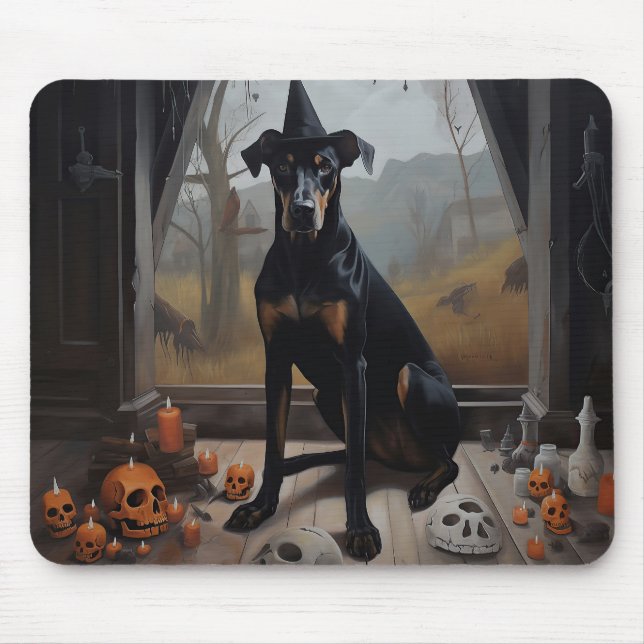 Mousepad Abóboras Doberman Halloween Assustador (Frente)