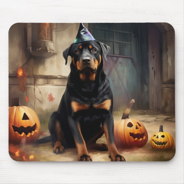 Mousepad Abóboras Rottweiler Halloween Assustador (Frente)