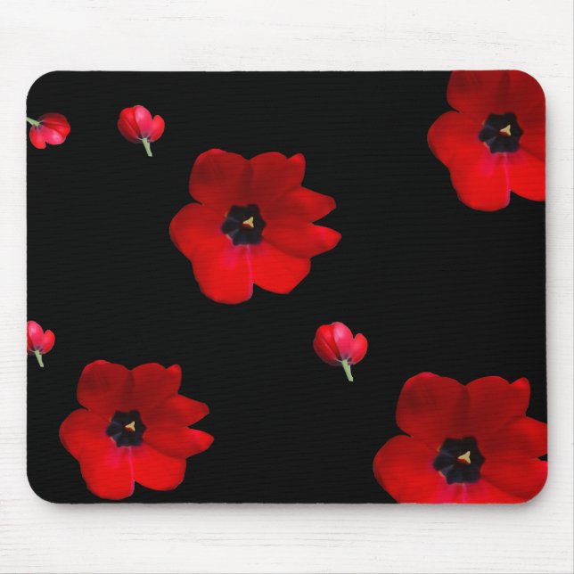 Mousepad Abra tulipas vermelhas no tapete do rato preto (Frente)