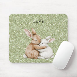 Mousepad Abraços de Coelho Verde Brilhante Marrom Doce Crem