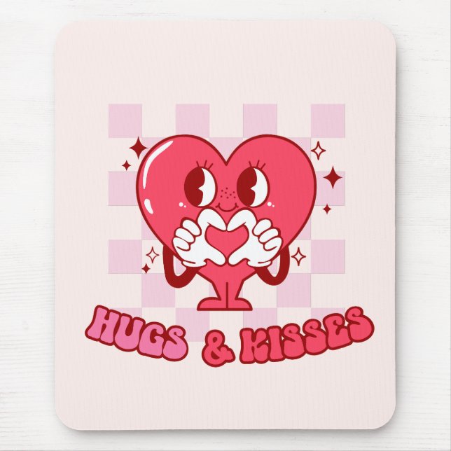 Mousepad Abraços e beijos de coração rosa (Frente)