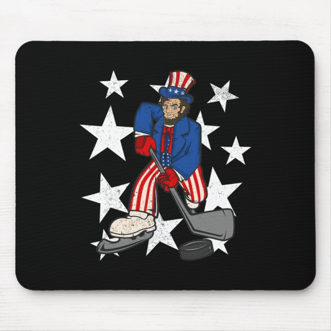 Mousepad Abraham Lincoln Jogando Hockey Diversão 4 de julho (Frente)