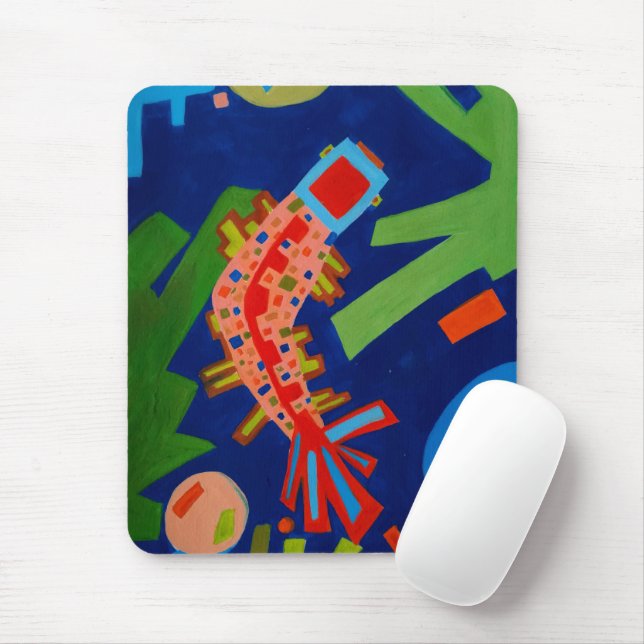 Mousepad abstração, peixe, carpa, cubismo, (Com mouse)