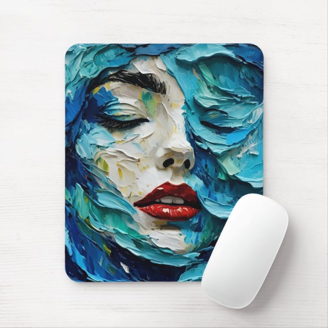 Mousepad Abstract art painting female face ocean waves (Com mouse)