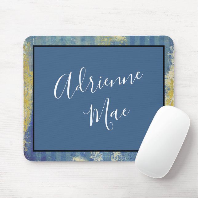 Mousepad Abstract Blue & Gold Framed Personalized (Com mouse)