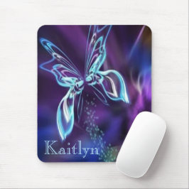 Mousepad Abstract Blue Purple Neon Look Butterfly Image