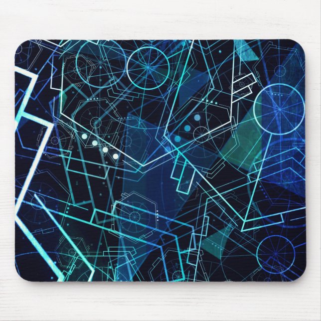 Mousepad Abstract Digital Geometric Data Blue Art (Frente)