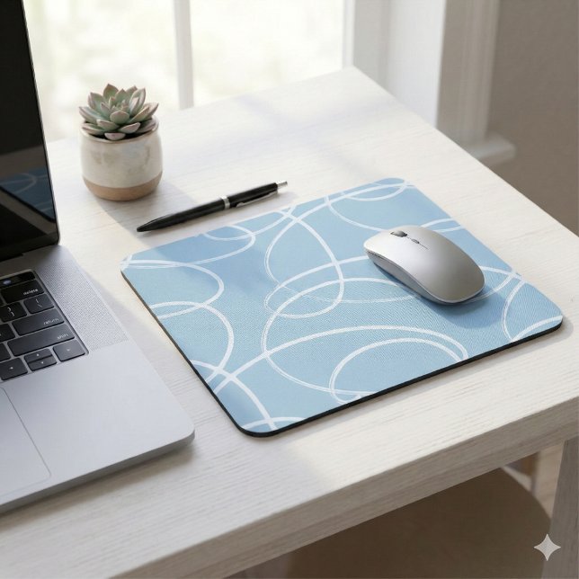 Mousepad Abstract Swirling Vine | Modern Texture Desk Blue (Criador carregado)