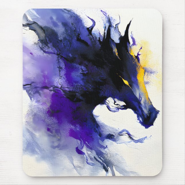 Mousepad Abstract Watercolor Black Horse Portrait (Frente)